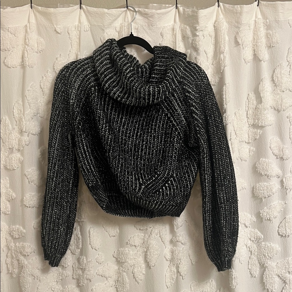 LF Rumor Boutique Black and White Cropped Cowl Neck Sweater